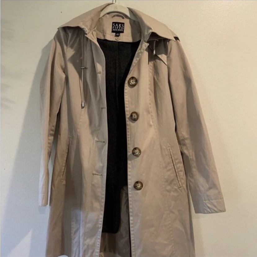 Women’s Saks Fifth Avenue Tan Hooded Rain Jacket Trench Coat Xs